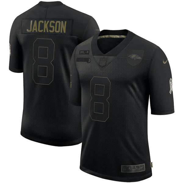 Men's Baltimore Ravens #8 Lamar Jackson Black 2020 Salute To Service Limited Stitched Jersey